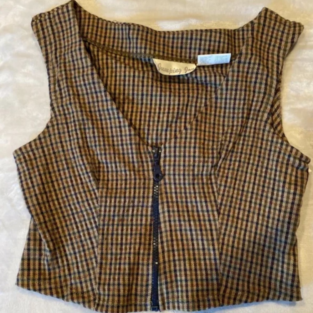 Vintage 90s Jumping Joy Plaid Zip Crop Top S small